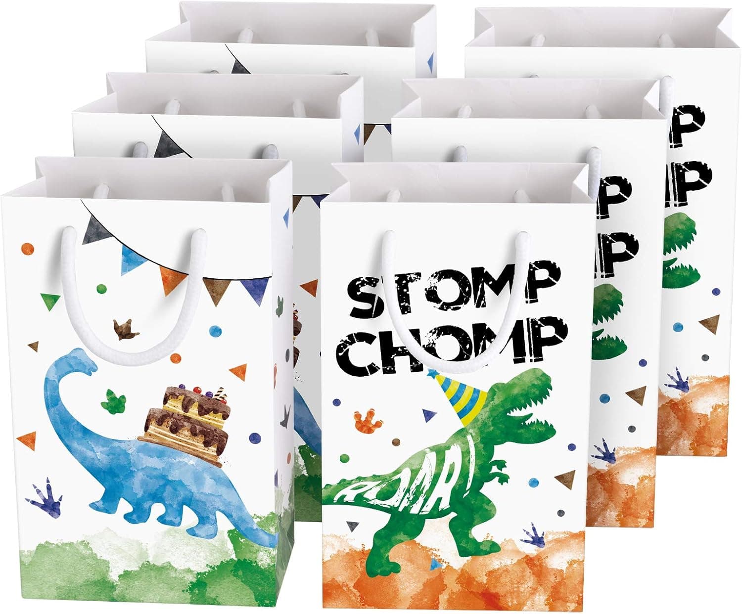 WERNNSAI Watercolor Dinosaur Party Bags - 16 Pack Dinosaur Party Favor Bags for Boys Kids Dino Theme Party Supplies Candy Treat Goodies Gift Bags with Handle