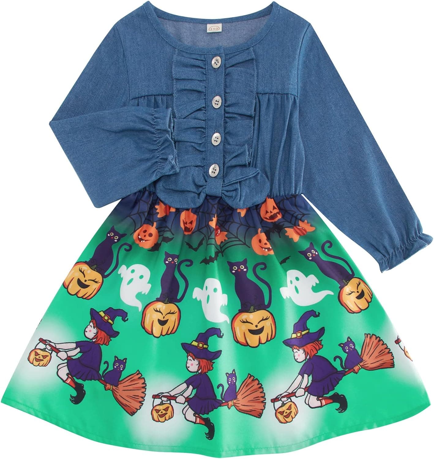 Toddler Girls Witch Dress Size 3 4 Funny Ghost Bat Candy Print Dress Smile Pumpkin Pattern One Piece Outfit Clothes