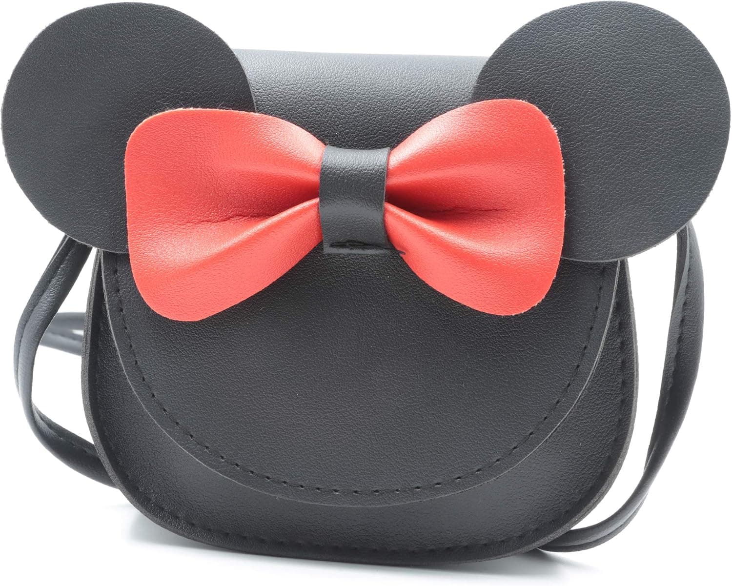 QiMing Little Mouse Ear Bow Crossbody Purse,PU Shoulder Handbag for Kids Girls Toddlers(Black)