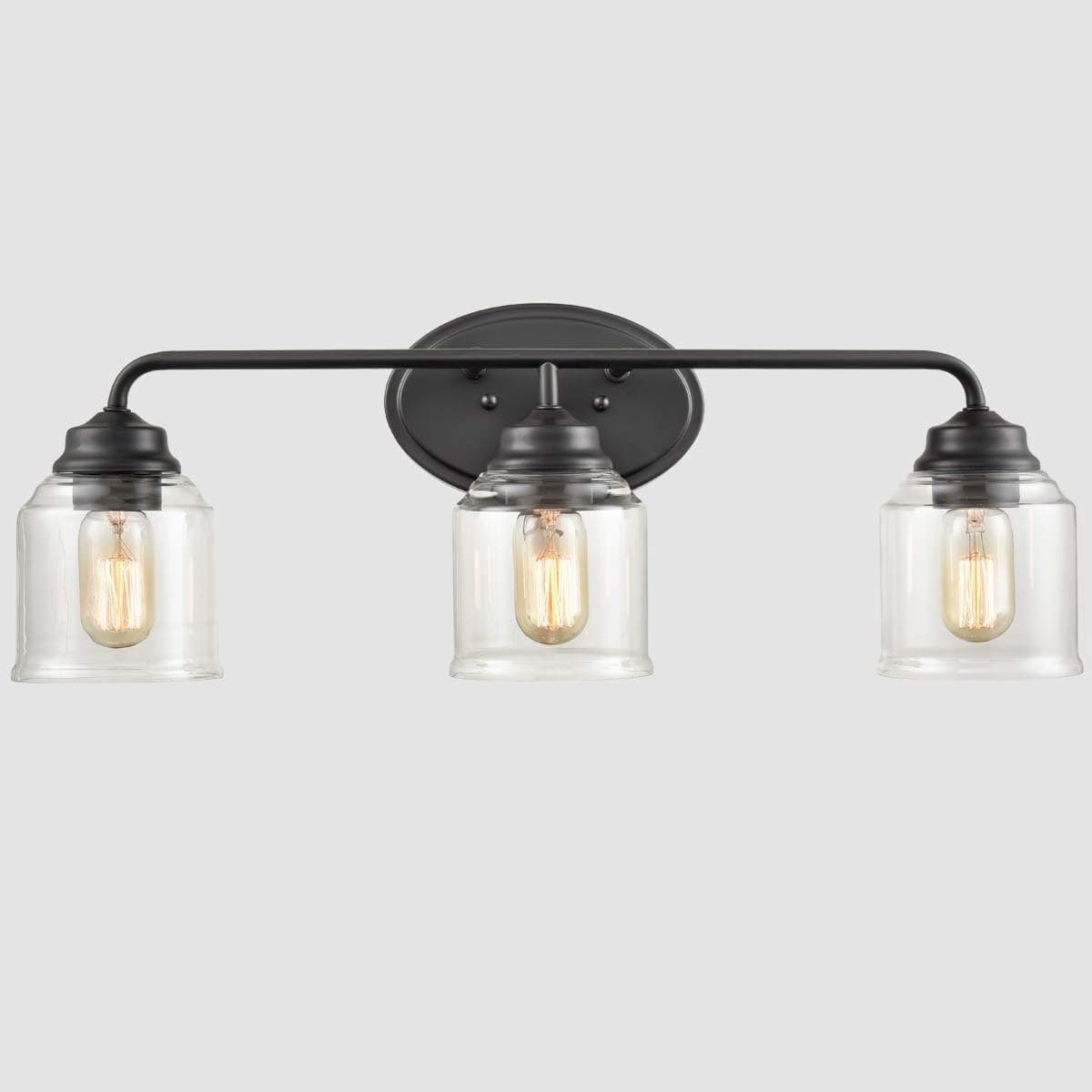 SAMTEEN Modern Matte Black Bathroom Vanity Light 3 Light Clear Glass Wall Sconces