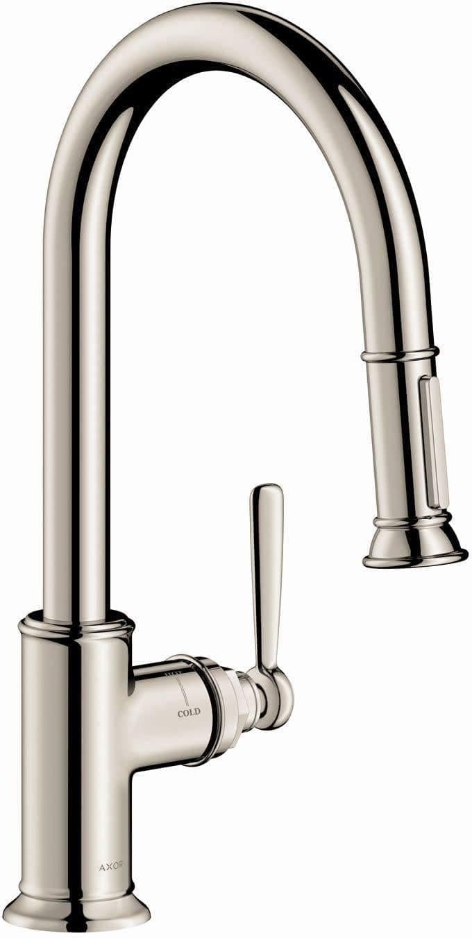 AXOR Montreux Luxury 1-Handle 16-inch Tall Kitchen Faucet with Pull Down Sprayer with QuickClean Magnetic Docking Spray Head in Polished Nickel, 16581831