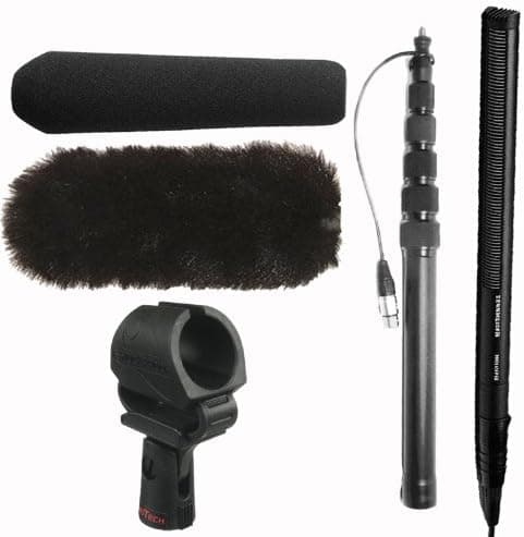 Sennheiser MKH 416 Shotgun Microphone with Boom Pole, Clip, & Windscreen Bundle