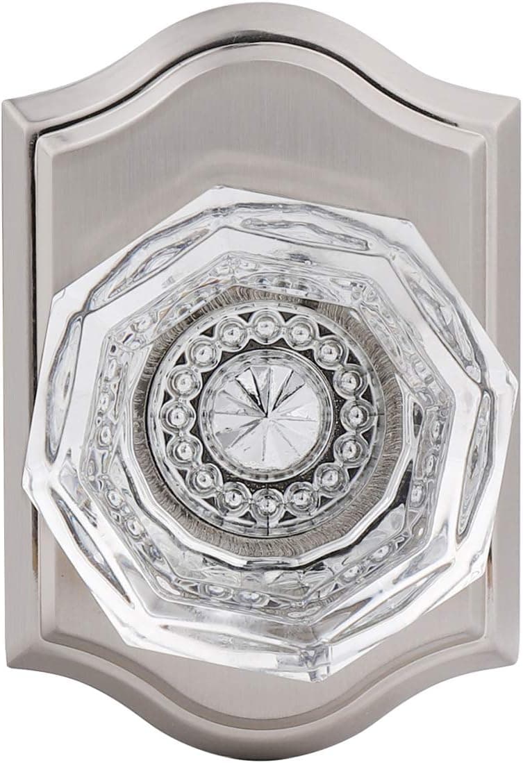Single-Side Dummy Door Knob Satin Nickel,Octagon Crystal Glass Door Handle Interior Door Using No Lock,Inactive Door Knob Set Decorative Function 1 Pack