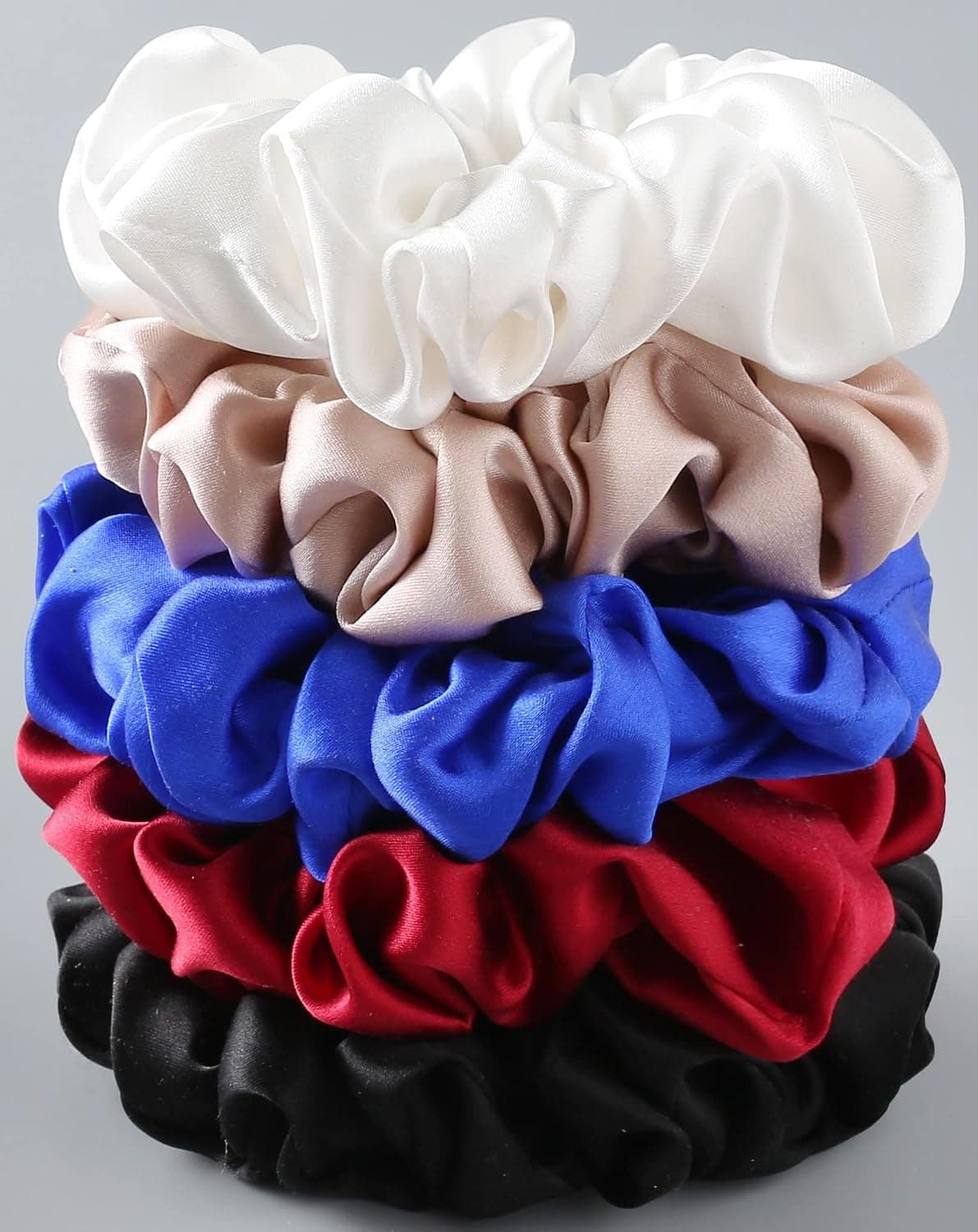 Shoppy Floor Silk Hair Scrunchies - 100% Pure Mulberry Grade 6A Silk Hair Ties for Women - 5 colours (white, pink, blue, red, black) - Less Frizz & Breakage - Gentle & Durable Elastics