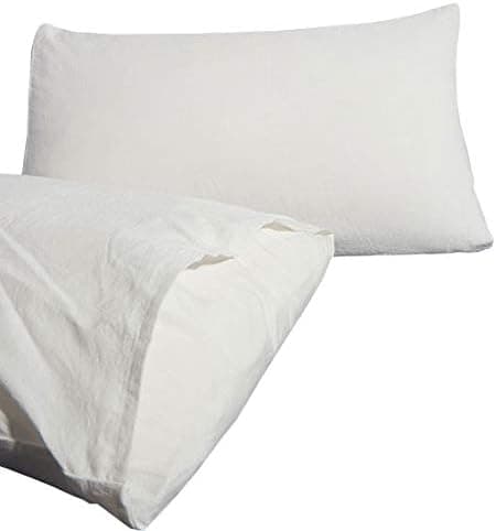ATsense Seamour 100% Washed Cotton Pillow Shams (20"x26"), Queen Size White 7006-4