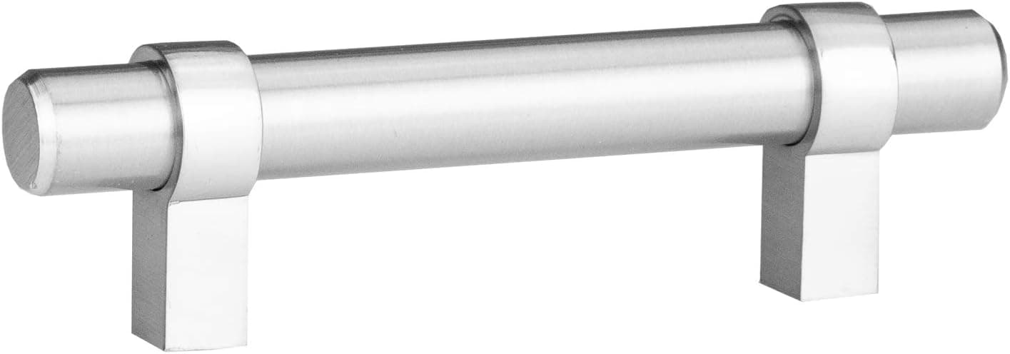 Satin Nickel Kitchen Cabinet Pulls - 3 Inch Hole Center Bar - 10 Pack of Kitchen Cabinet Hardware - New Design