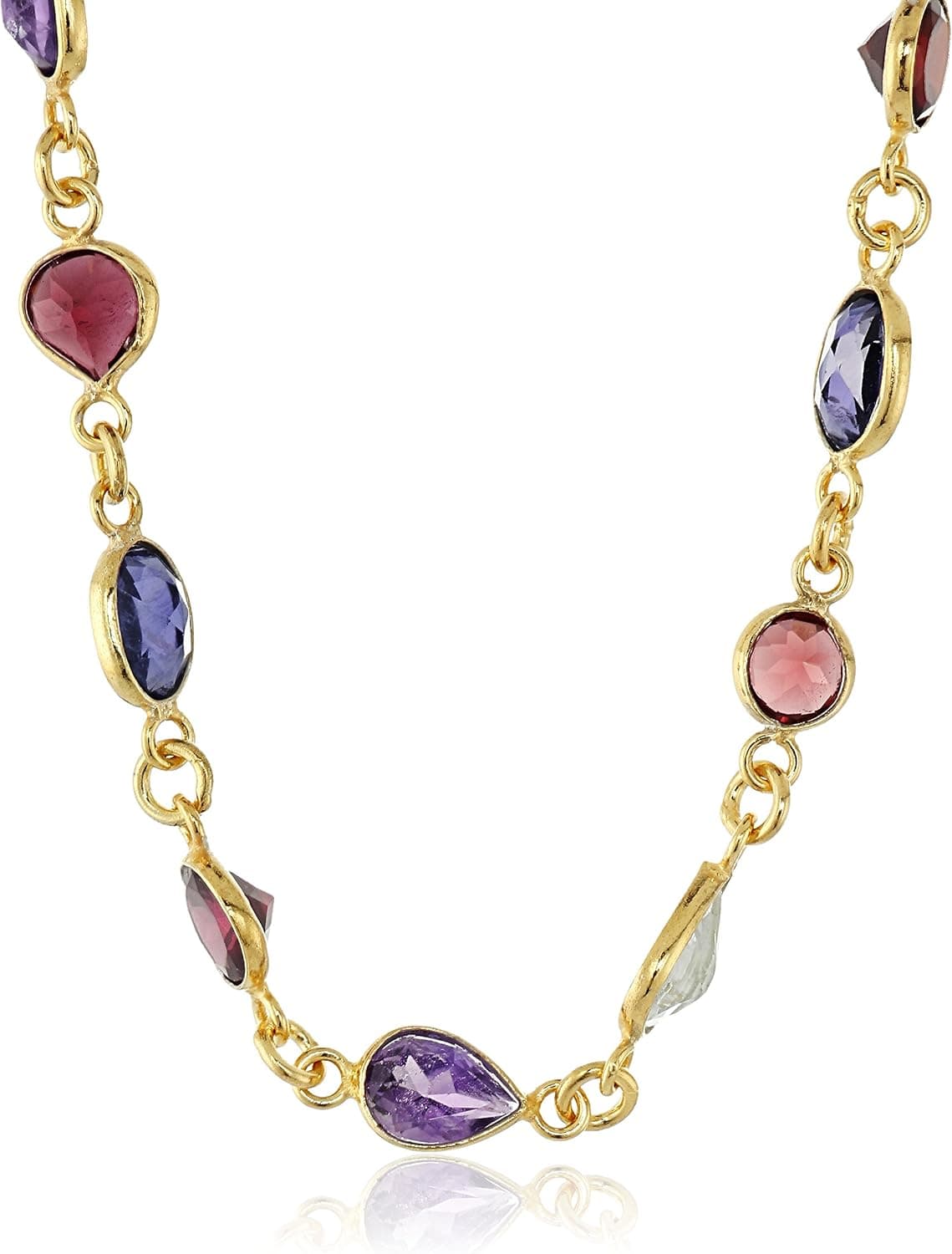 Amazon Collection Gold Over Silver Multi-Gemstone Bezels Necklace, 18"