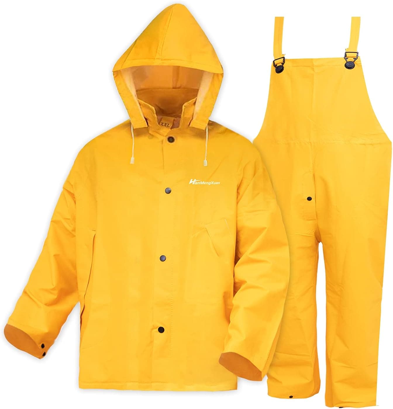 HANMENGXUAN Safety Rain Gear/Jacket for Men Waterproof Windproof PVC High Visibility Safety Jacket and Bib Pants Rain Suit