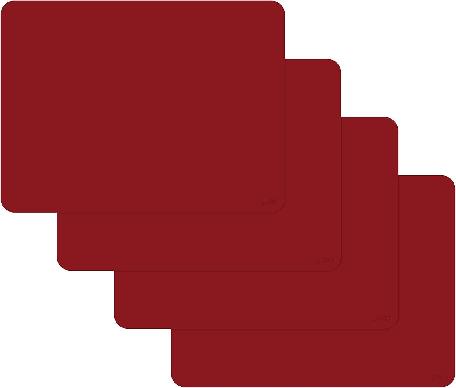 gasare, Silicone Placemats for Dining Table, Kids Placemats, Table Mats, Non Slip, Washable, Heat Resistant, Flexible, 20% Thicker, 16" x 12" x 1.1mm, Set of 4, Red