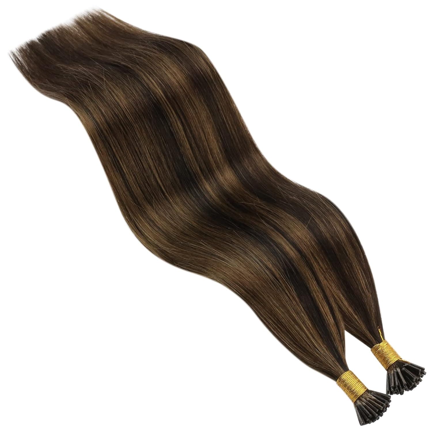 Youngsee 20inch I-Tip Human Hair Extensions Balayage Darkest Brown with Light Brown 100% Real Pre Bonded Fusion I Tip Remy Hair Extensions 50g Per Package