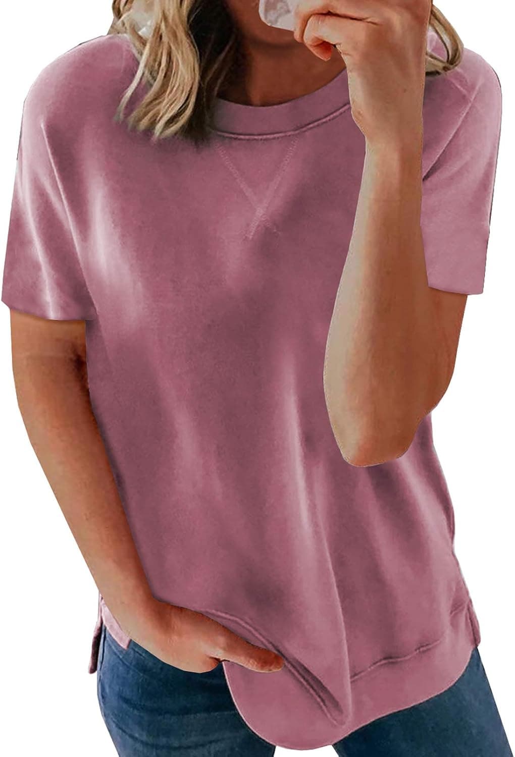 Chase Secret Women's Plus Size Tops Soft Lightweight Short Sleeve Stripes Color Block Shirts Tunics Pink X-Large