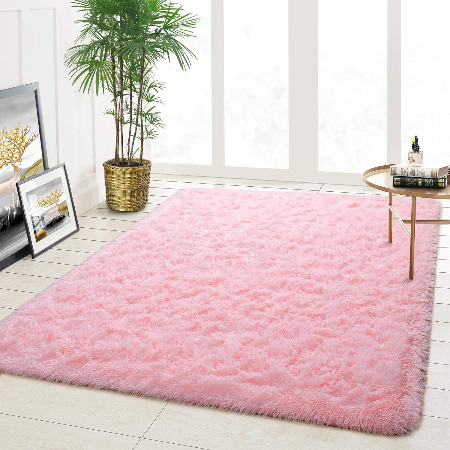 Goffee Ultra Soft Fluffy Area Rugs for Bedroom Living Room, Shaggy Rugs for Kids Boys Baby Room, Modern Furry Rugs Large Floor Carpet for Children Bedroom Dorm Home Decor, 4ft x 5.3ft, Pink