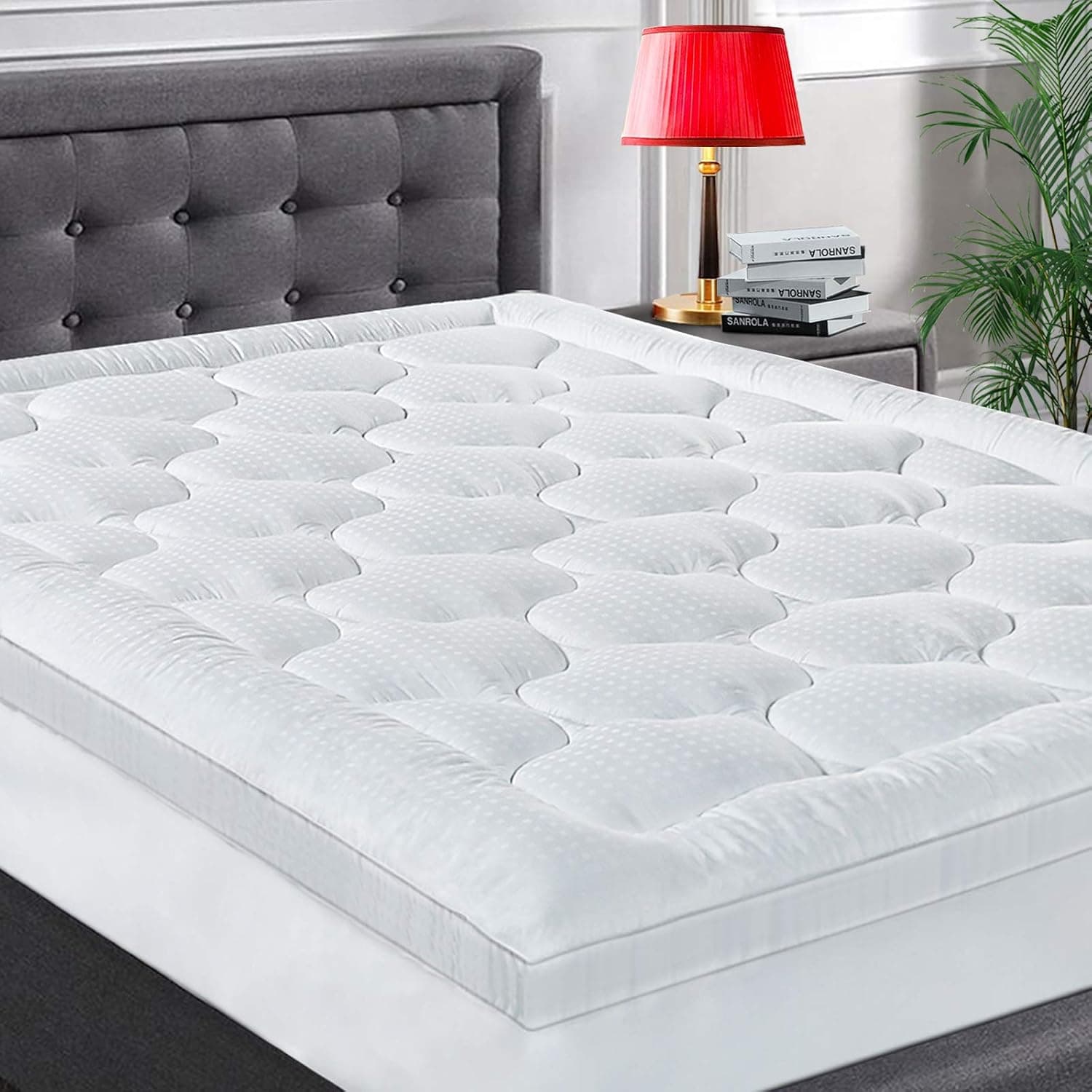 COHOME Mattress Topper Queen Extra Thick Cooling Mattress Pad 400TC Cotton Top Plush Down Alternative Fill Pillow Top Mattress Cover with 8-21 Inch Deep Pocket (60x80 Inches, White-Luxury)