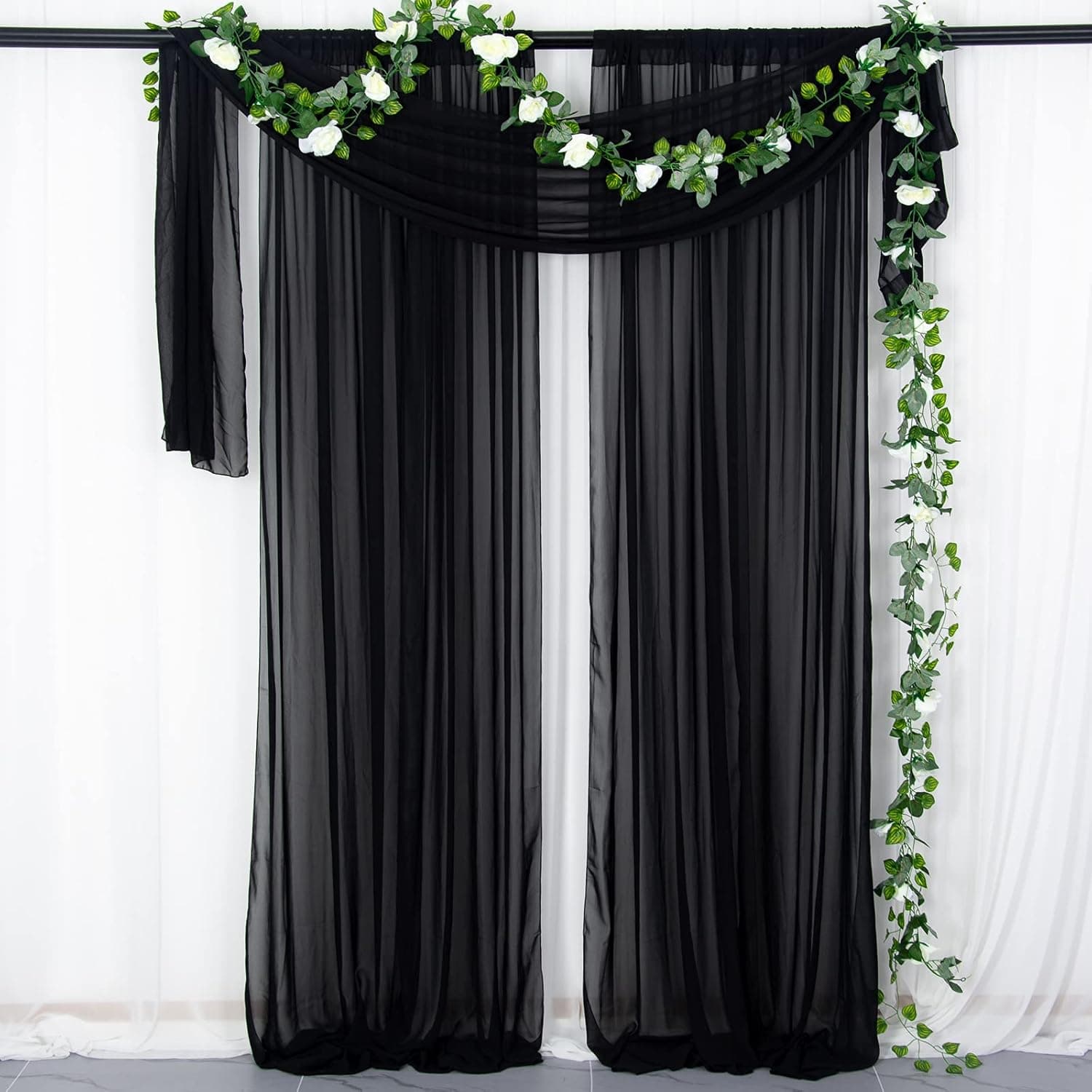 Chiffon Backdrop Curtain Chiffon Curtains 2 Panels 29''x96'' Black Chiffon Polyester Backdrop Curtain Semi Sheer Curtains Chiffon Window Curtains Chiffon Panels Tulle Backdrop
