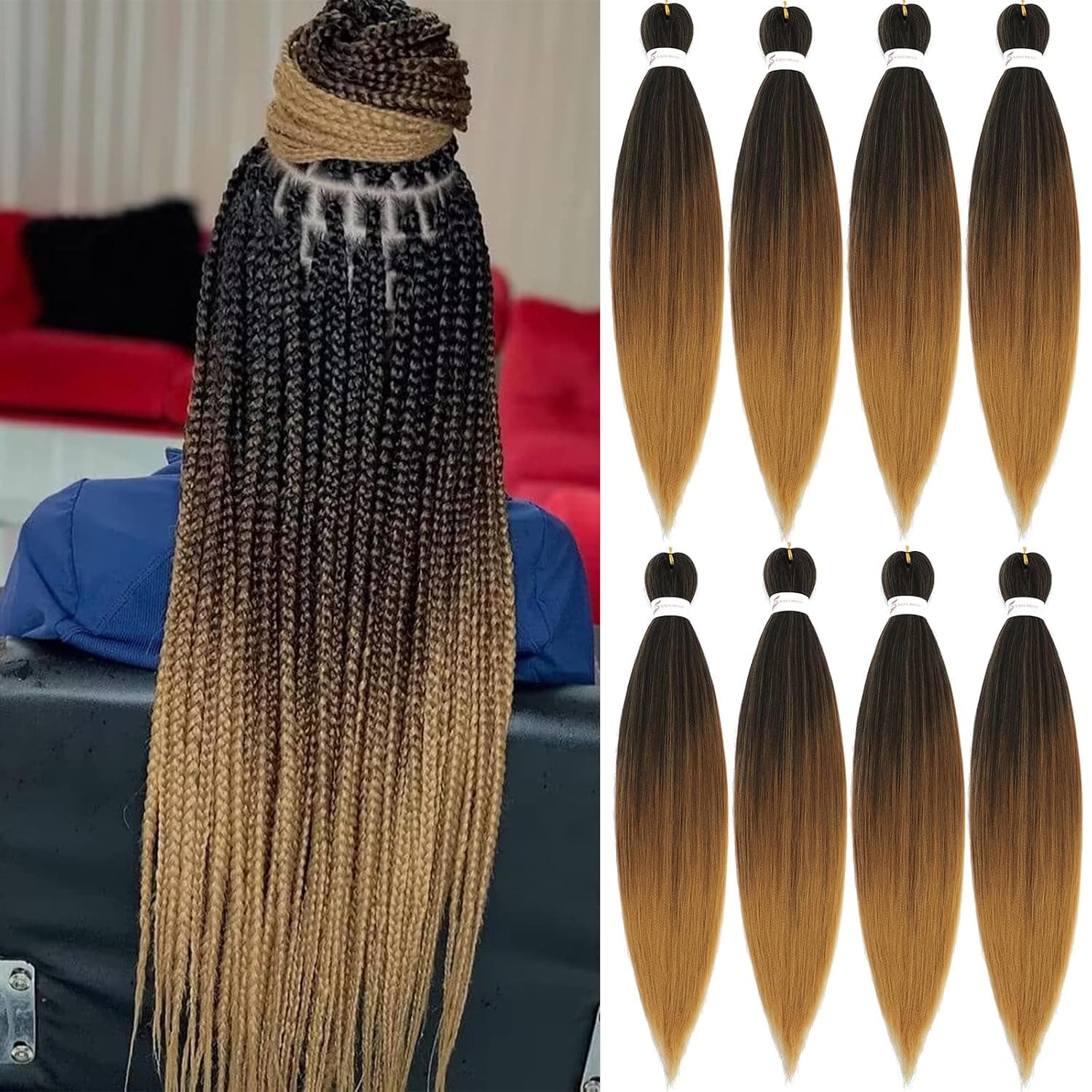 Pre Stretched Braiding Hair 28inch 8packs Professional Braiding Hair for Braids Yaki Braiding Hair Hot Water Setting Synthetic Crochet Hair Extensions (28Inch (Pack of 8), 1b/30/27)