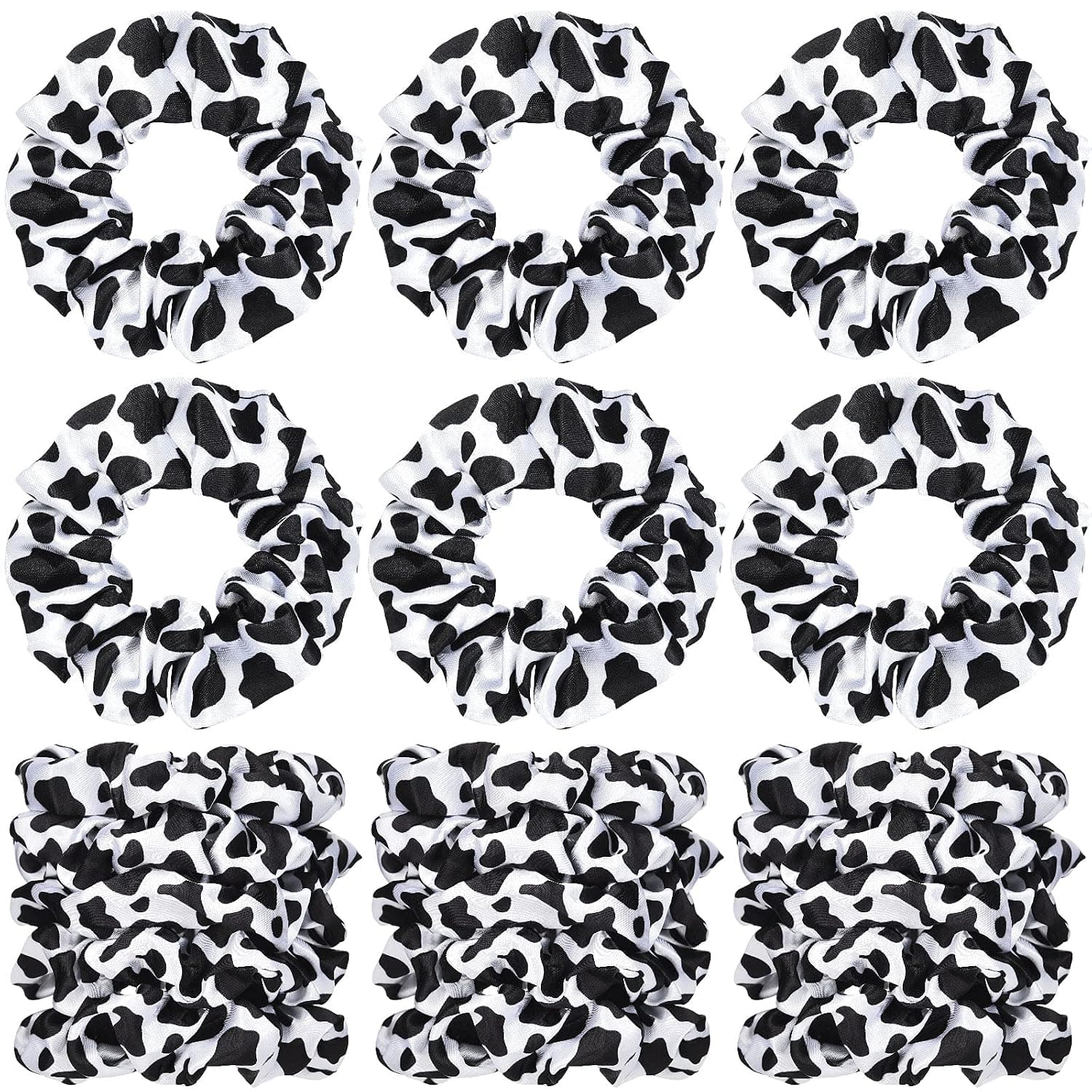 20 Pieces Western Cow Print Scrunchies Girl Hair Scrunchies Sports Scrunchy Hair Ties Elastic Silk Satin Scrunchies Hairband Scrunchy Ponytail Holder for Player Team Hair Accessories (Black)