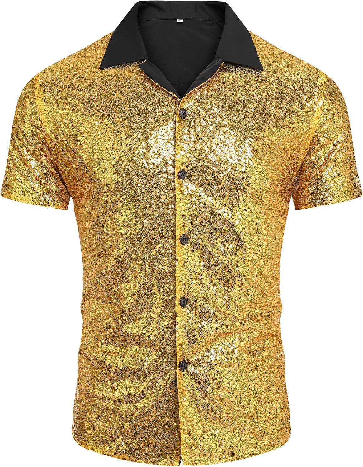 AstoSeu Men's Sequin Dress Shirt 70s Disco Costume Sparkle Party Short Sleeve Button Down Shirts