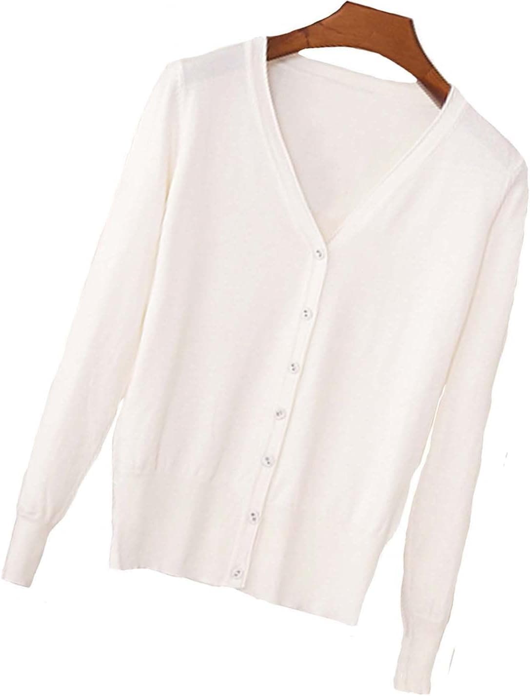 S.S Women's V-Neck Button Down Long Sleeve Basic Knit Cardigan Sweater
