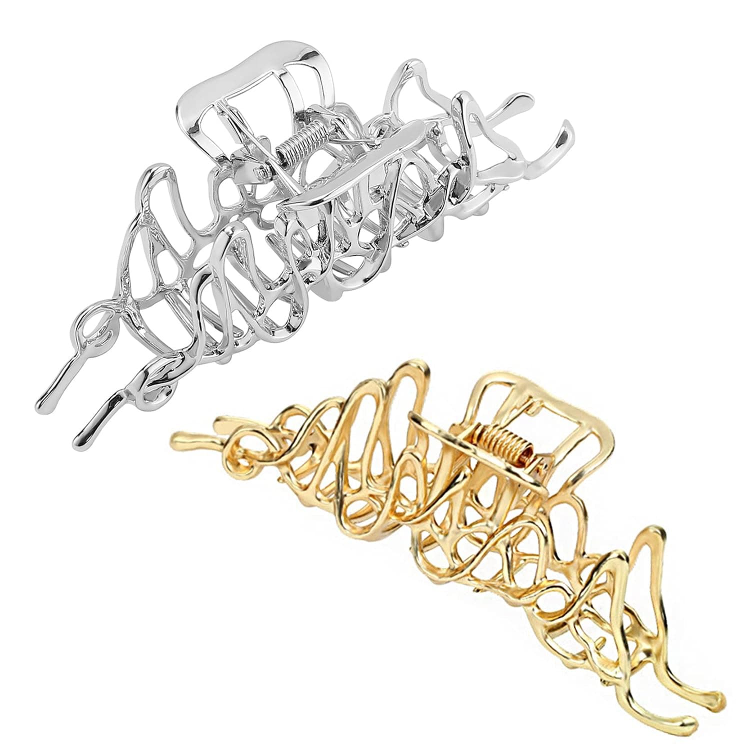 2 Pack Large Snake Metal Hair Claw Clips Nonslip Big Nonslip Gold Hair Clamps Hair Catch Clip for Women and Thinner Thick Hair Styling Fashion Hair Supplies