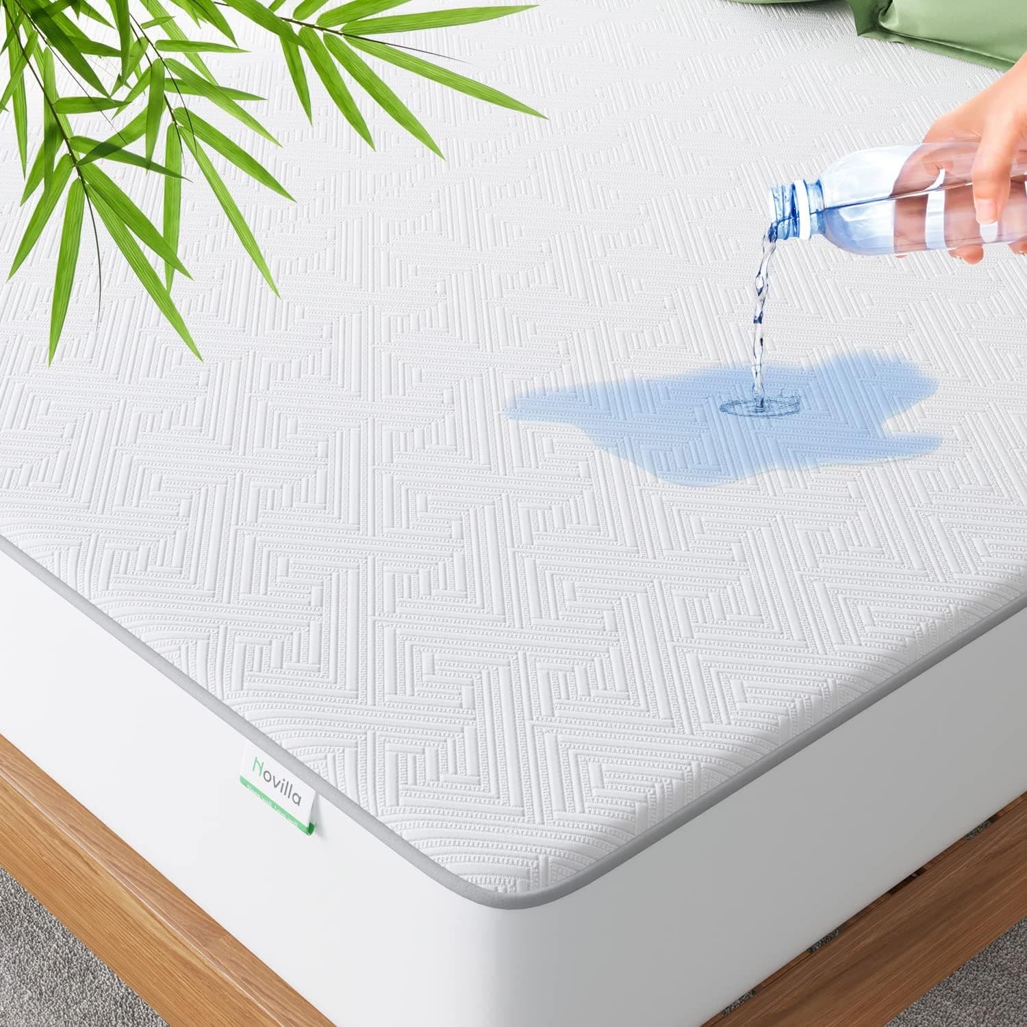 Novilla 100% Waterproof Full Size Mattress Protector, Cooling Cover Encasement, Breathable Bamboo Fabric Soft Fitted Sheet Noiseless, Deep Pocket Fit 8-18 Inches, White (AC-NV0MP801-F)