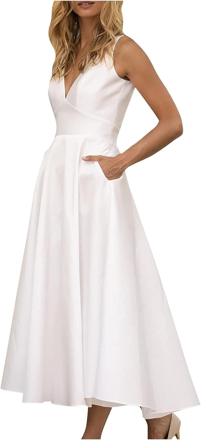 Wirziis Women's Summer Dress for Wedding Guest,Elegant White Halter Short Sleeve Mini Dress Sexy Lace A-Line Party Dress