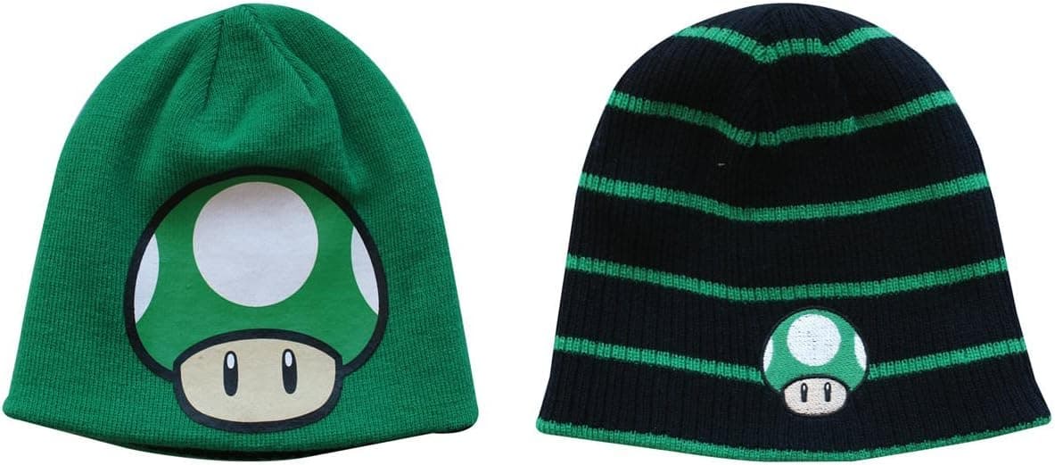 Nintendo Super Mario Bros. 1Up Mushroom Reversible Beanie - Black and Green