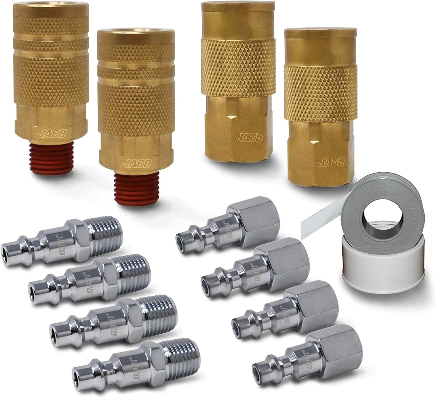 JACO Industrial Quick Connect Air Hose Fittings | Plug & Coupler Kit - 1/4" NPT (Set of 12)