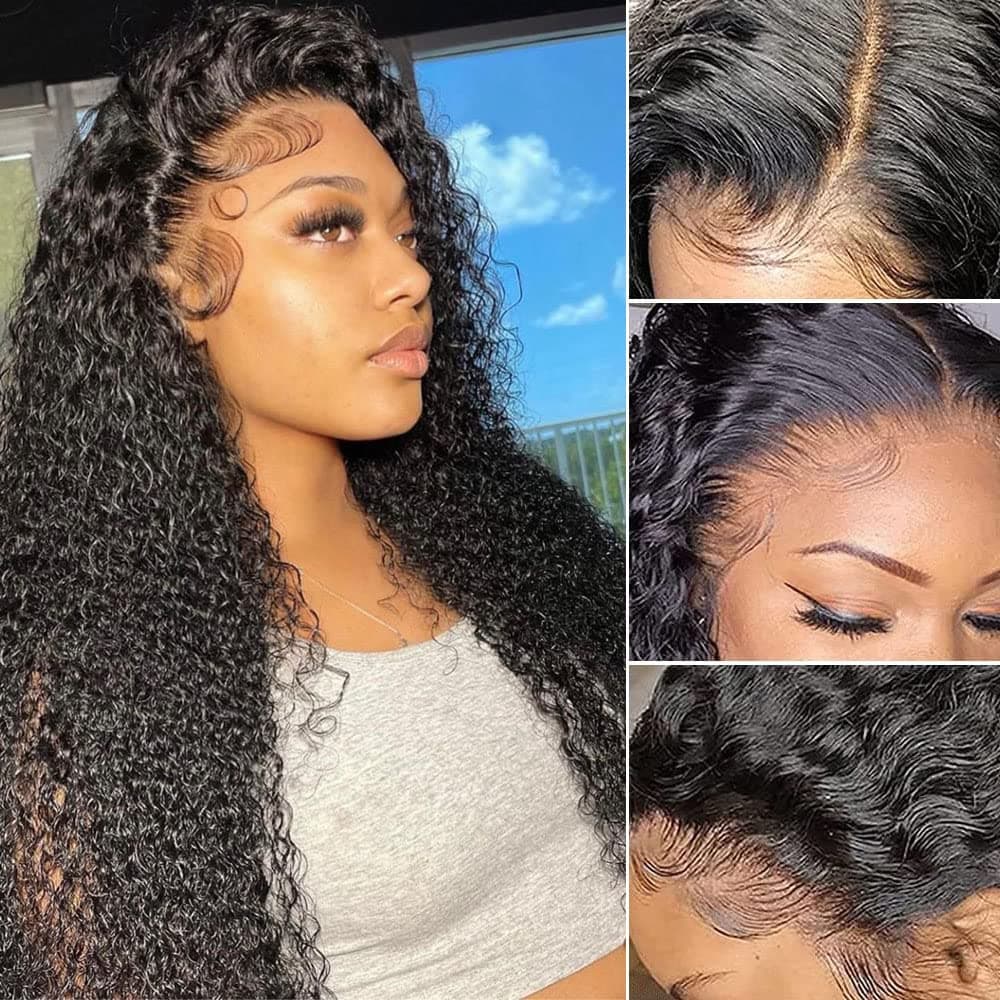 13x4 Lace Front Wigs Human Hair Pre Plucked with Baby Hair Jerry Curly Lace Frontal Wig for Black Women 180 Density Brazilian 26inch Kinky Curly HD Transparent Lace Front Wig Human Hair Natural Curly Wig
