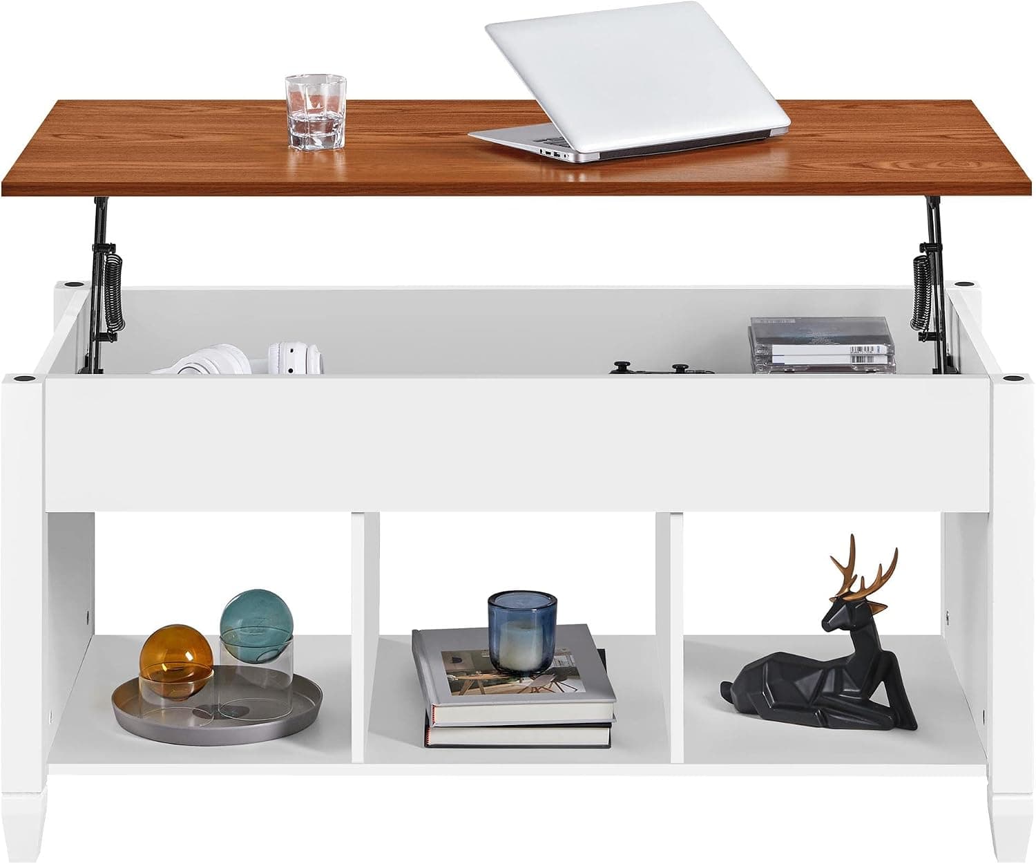 Topeakmart Lift Top Coffee Table with Hidden Storage Compartment & Open Shelf, Rustic Living Center Table for Living Room, White/Oak, 41in L