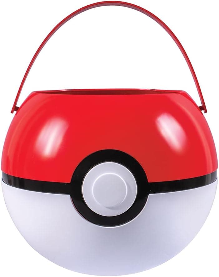 Disguise Pokeball Halloween Candy Pail, Official Pokemon Treat Pail Costume Accessory for Kids Red & White, 7.5 Inch Width