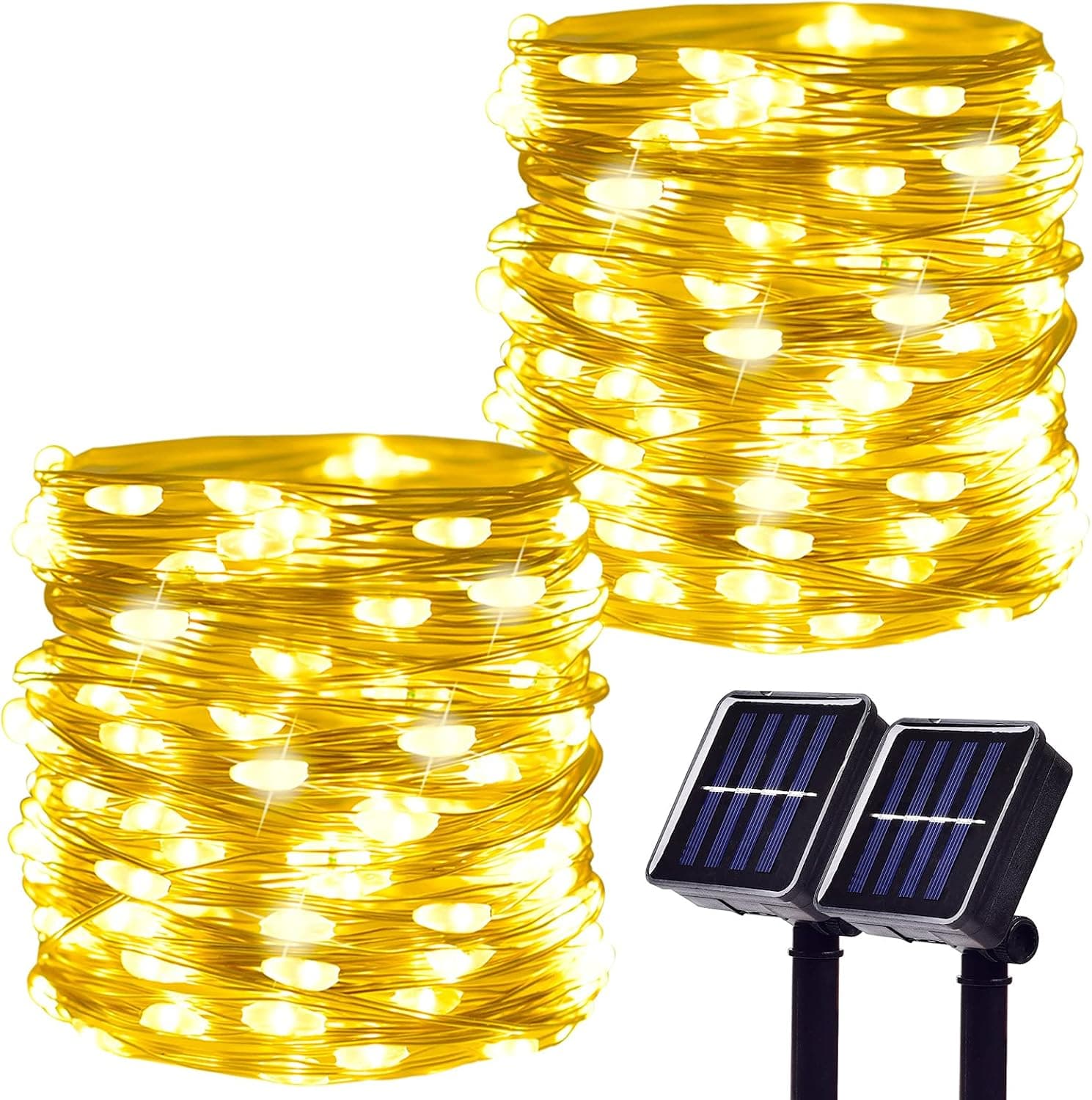 MYAL Outdoor Solar String Lights Waterproof, Copper Wire Solar Fairy Lights with 8-Lighting Modes, Christmas Patio Halloween Wedding Party Yard Tree Garden (2-Pack, 40ft, 100-LEDs)（Warm White）