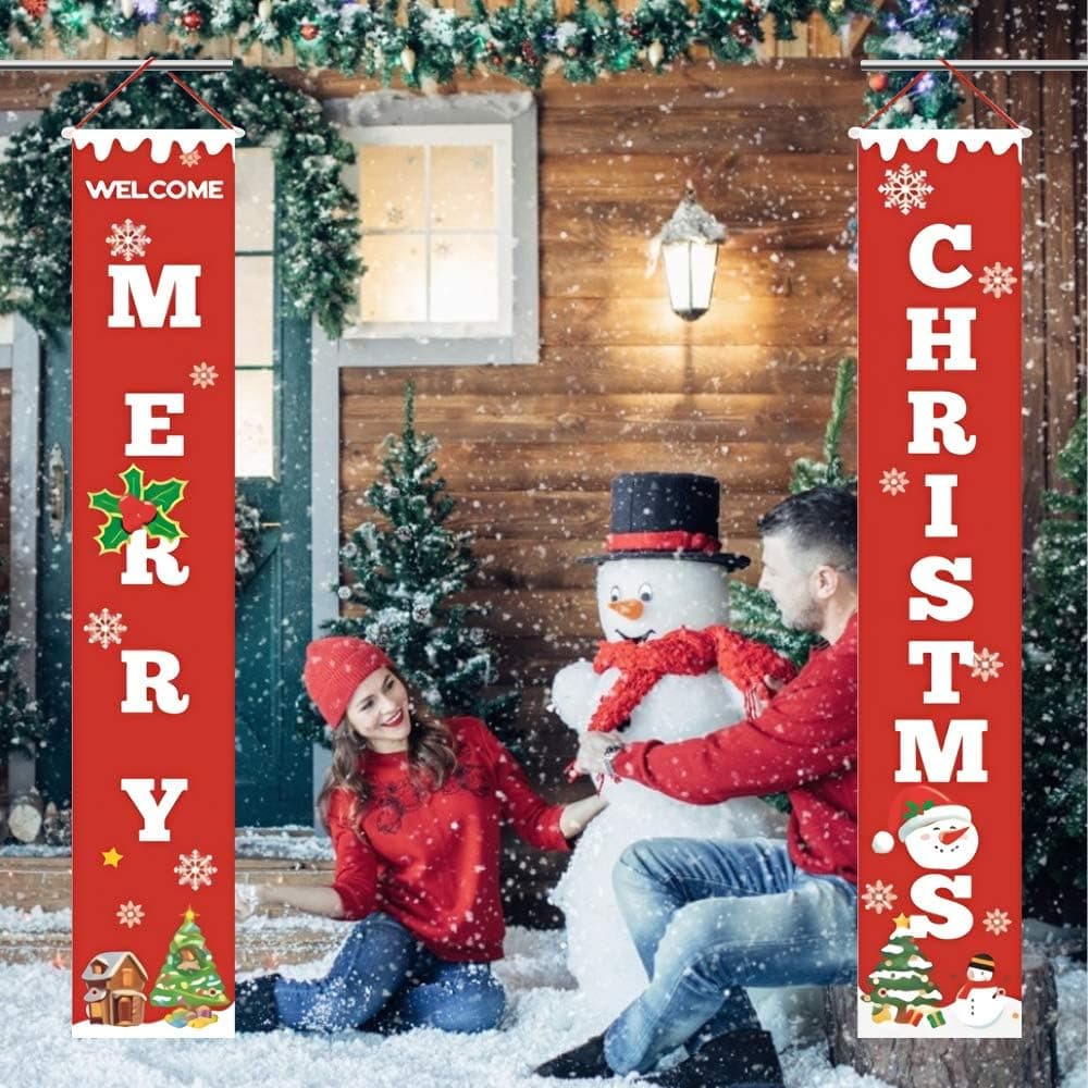 Outivity Christmas Banner Decoration Outdoor Indoor, Xmas Banner Decor Christmas Door Banner, Bright Red Christmas Porch Banners for Home Party