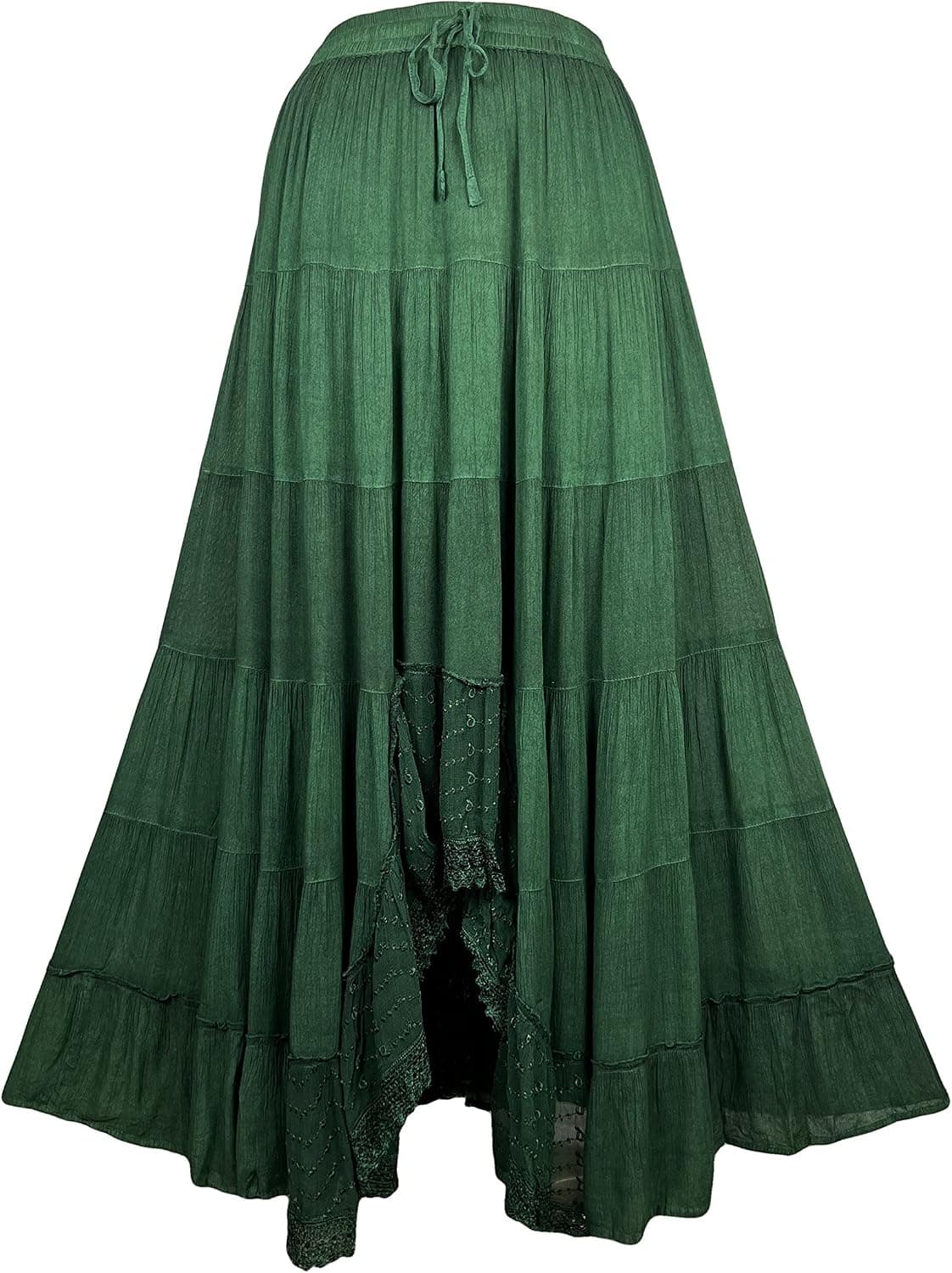 Agan Traders Women's Medieval Tiered High Low A Line Flared Elastic High Waistband Drawstring Panel Lace Hem Long Maxi Skirt