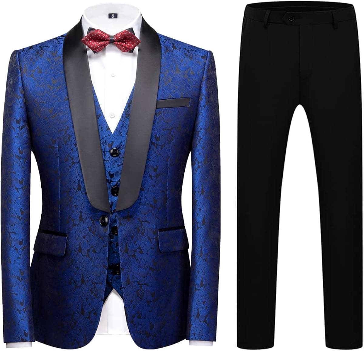 Mens Tuxedo Suits Slim Fit 3 Piece Formal Skinny Tuxedo Suit Set Shawl Lapel Paisley Suits Men for Wedding Prom