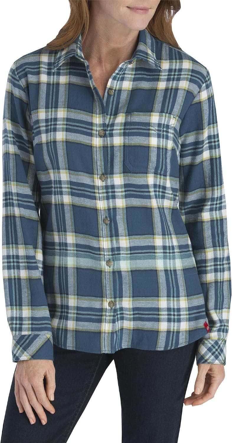Dickies Women's Plus-Size Long-Sleeve Plaid Flannel Shirt