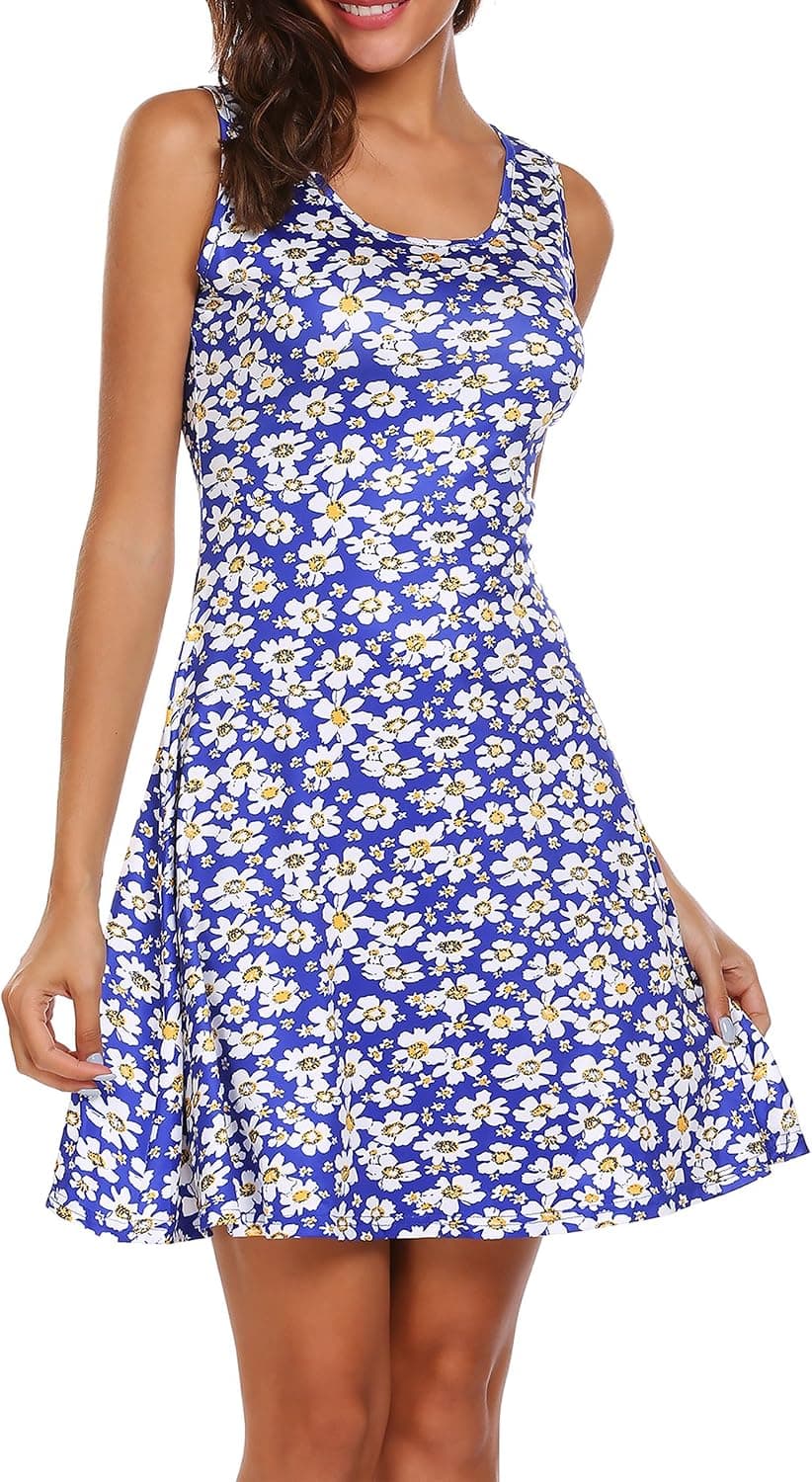 Sheshow Women Summer Casual Loose Print Sleeveless Vest Dresses