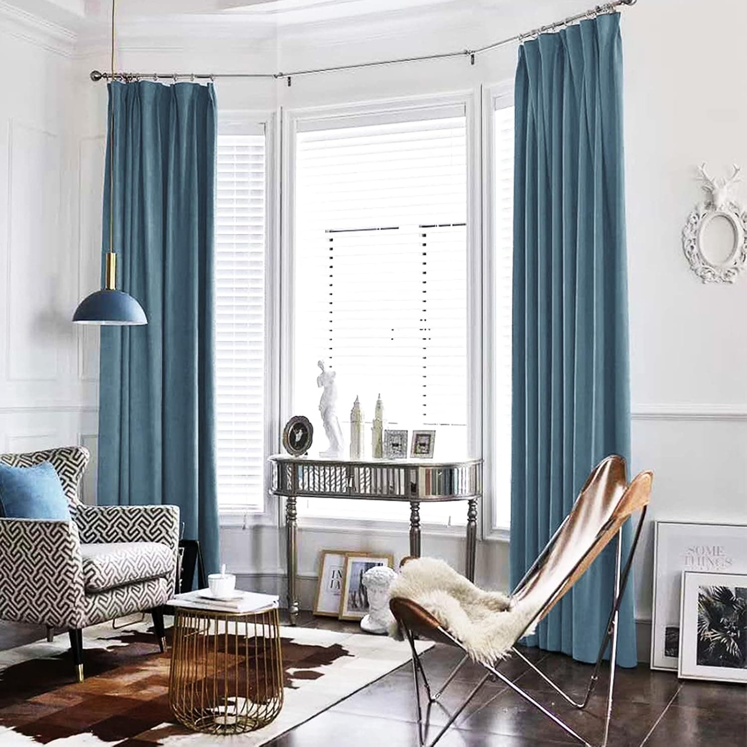 jinchan Aegean Blue Velvet Blackout Curtains 84 Inches Long Curtains for Living Room Thermal Insulated Luxury Home Decor Bedroom Drapes Window Treatments Rod Pocket 2 Panels