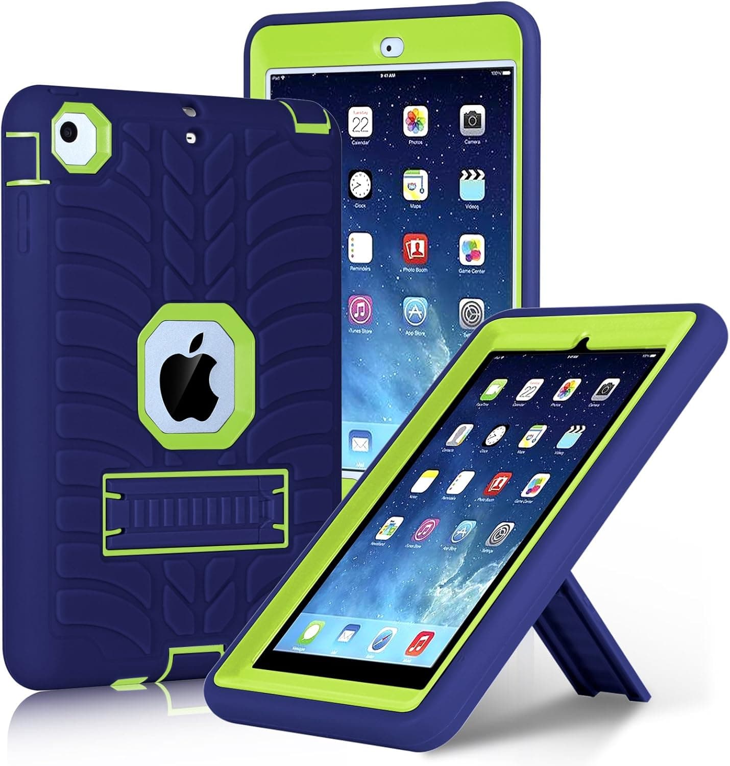 iPad Mini Case, iPad Mini 2 Case, iPad Mini 3 Case, iPad Mini Retina Case, Elegant Choise Three Layer Heavy Duty Shockproof Protective Case Cover Kickstand for iPad Mini 1/2/3 (Navy/Green)
