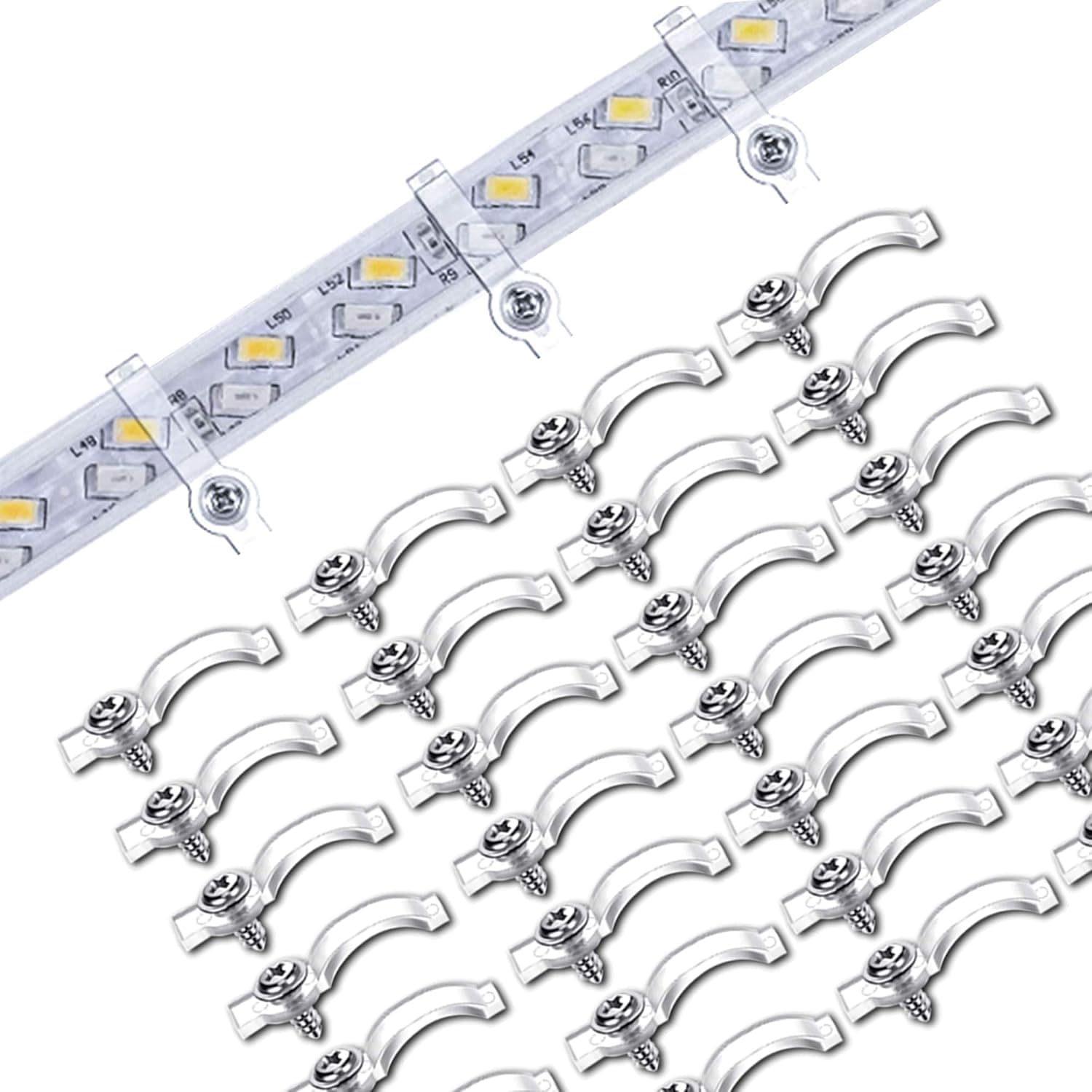 SYGY LED Light Fixing Clips, LED Light Strip Mounting Brackets Clips for 10mm Wide LED Strip Light, 100 pcs Screws Included(Ideal for 10mm Wide Waterproof Strip Lights)