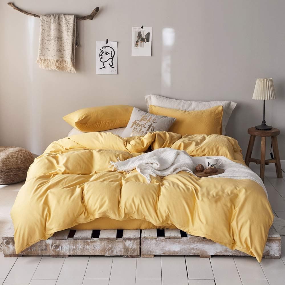 mixinni 3 Pieces Modern Style Duvet Cover Set King Size Solid Color Gold Bedding Cover Set with Zipper Ties for Men and Women (1 Duvet Cover + 2 Pillow Shams),Easy Care,Soft,Durable (Gold,King)