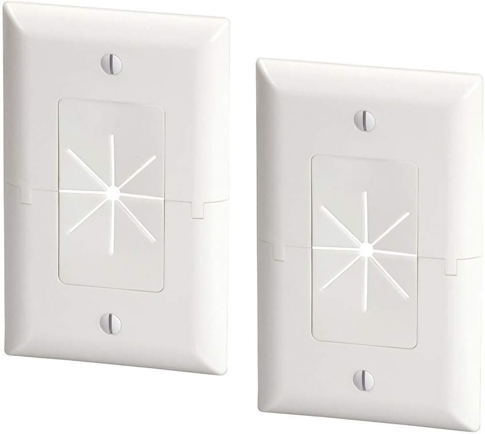 DataComm Electronics 45-0017-WH-2PK (2 Pack) Split Style TV Plate with Flexible AV/HDMI Cable Pass-Through - White