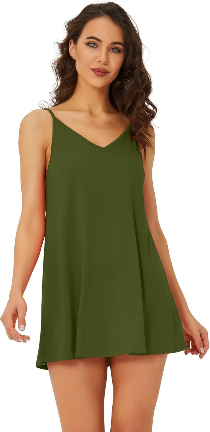 Spmor Women's Sleeveless Loose Short Dresses Plain Casual Tops