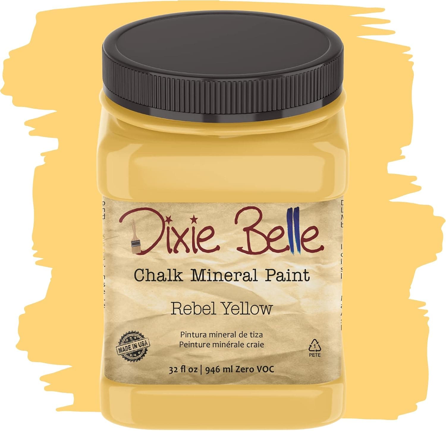 Dixie Belle Paint Company Chalk Finish Furniture Paint | Rebel Yell-ow (32oz) | Matte Vintage Yellow Chic Chalk Mineral Paint | DIY Furniture Paint | Made in the USA
