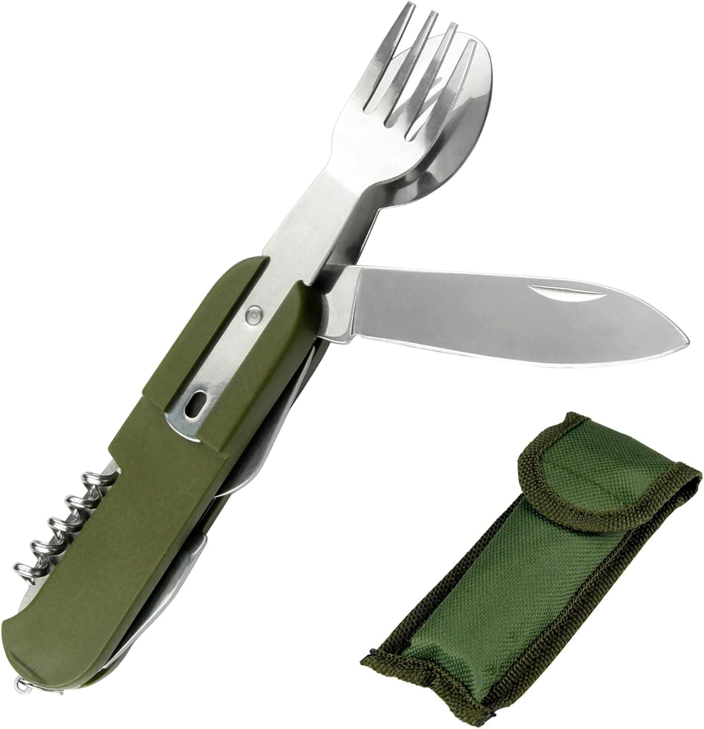 Stainless Steel Kitchen Utensil Set 7-in-1 Folding Tableware (Fork/Knife/Spoon/Bottle Opener) for Camping Backpack Picnic Cutlery Set Camp Knife Metal Working Tools and Equipment Utensil Tool Kit