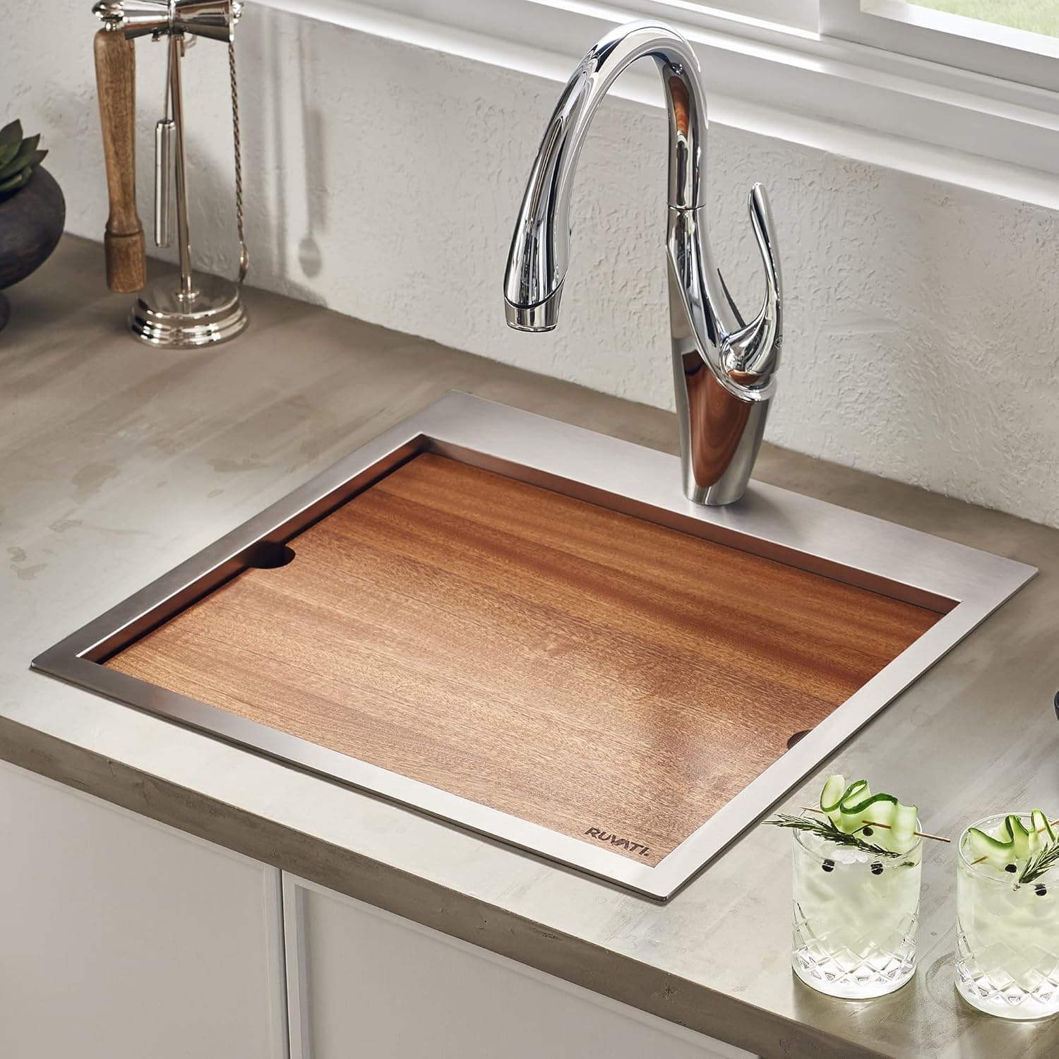 Ruvati 21 x 20 inch RV Workstation Drop-in Topmount Bar Prep Kitchen Sink 16 Gauge Stainless Steel - RVH8221