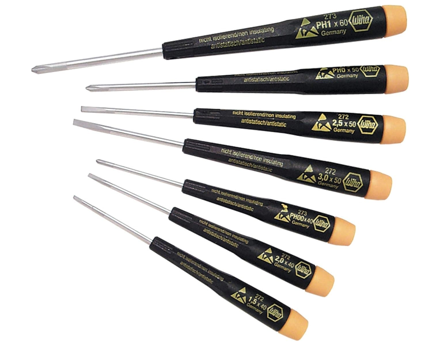Wiha 27390 Slotted And Phillips Screwdriver Set, Precision ESD Safe, 7 Piece