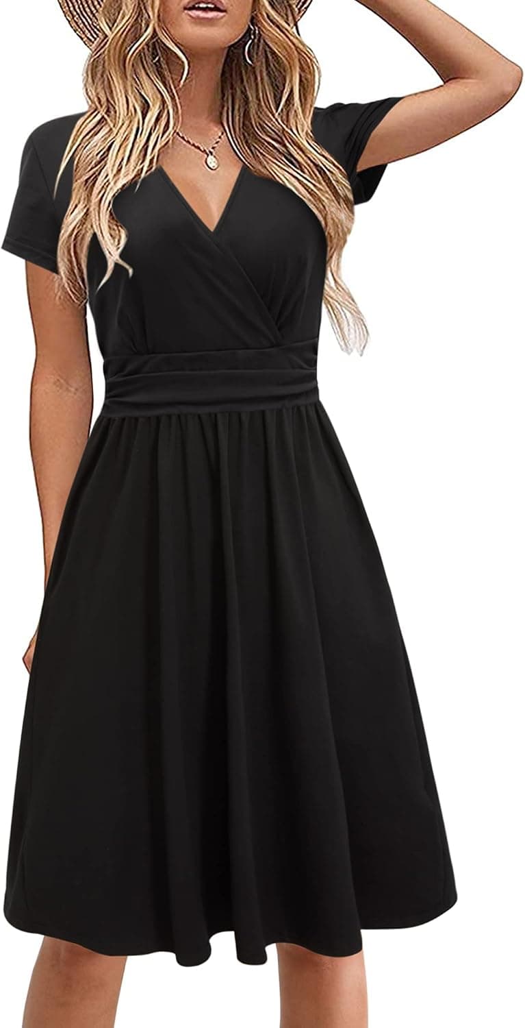 STYLEWORD Womens Floral Dresses Wrap Casual Work Summer Sundress Spring Short Sleeve Fit Flare Belly Fat