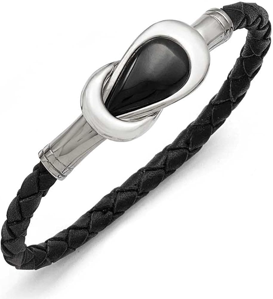 Chisel Stainless Steel Polished Black Onyx Leather Bracelet