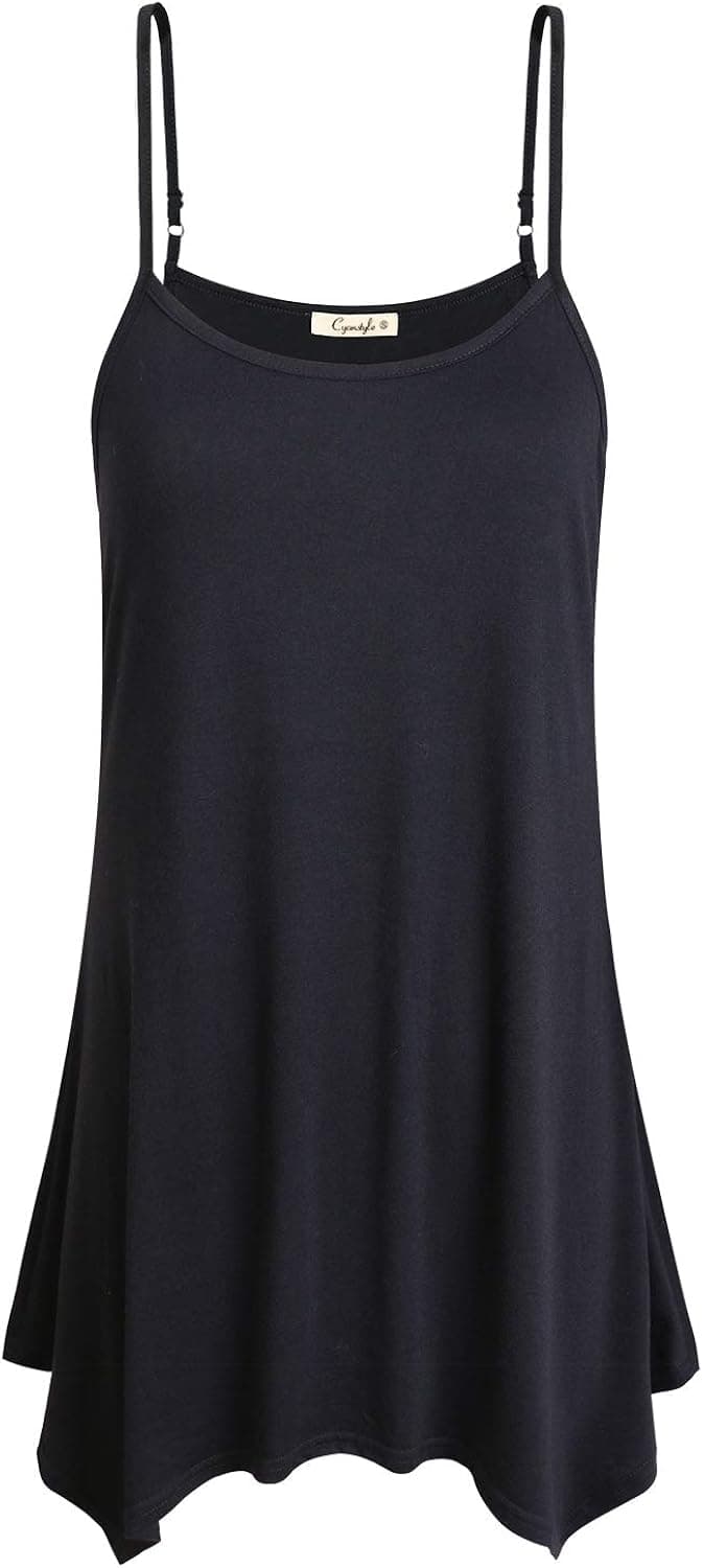 Cyanstyle Summer Clothes for Women Teen Girls Cami Tank Top Sweetheart Slender Flowy Tunic Slouchy Easy Fit Strappy Sleeveless Shirts Picnic Outfit Birthday Gift Black L