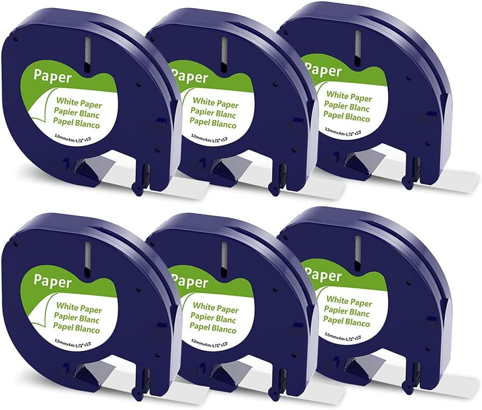 Markurlife Compatible Label Tape Replacement for Dymo letratag Refills 91330 10697 S0721510 1/2 Inch x 13 Feet for Dymo LetraTag 100T 100H QX50 XR Label Maker (Black on White, 6-Pack)